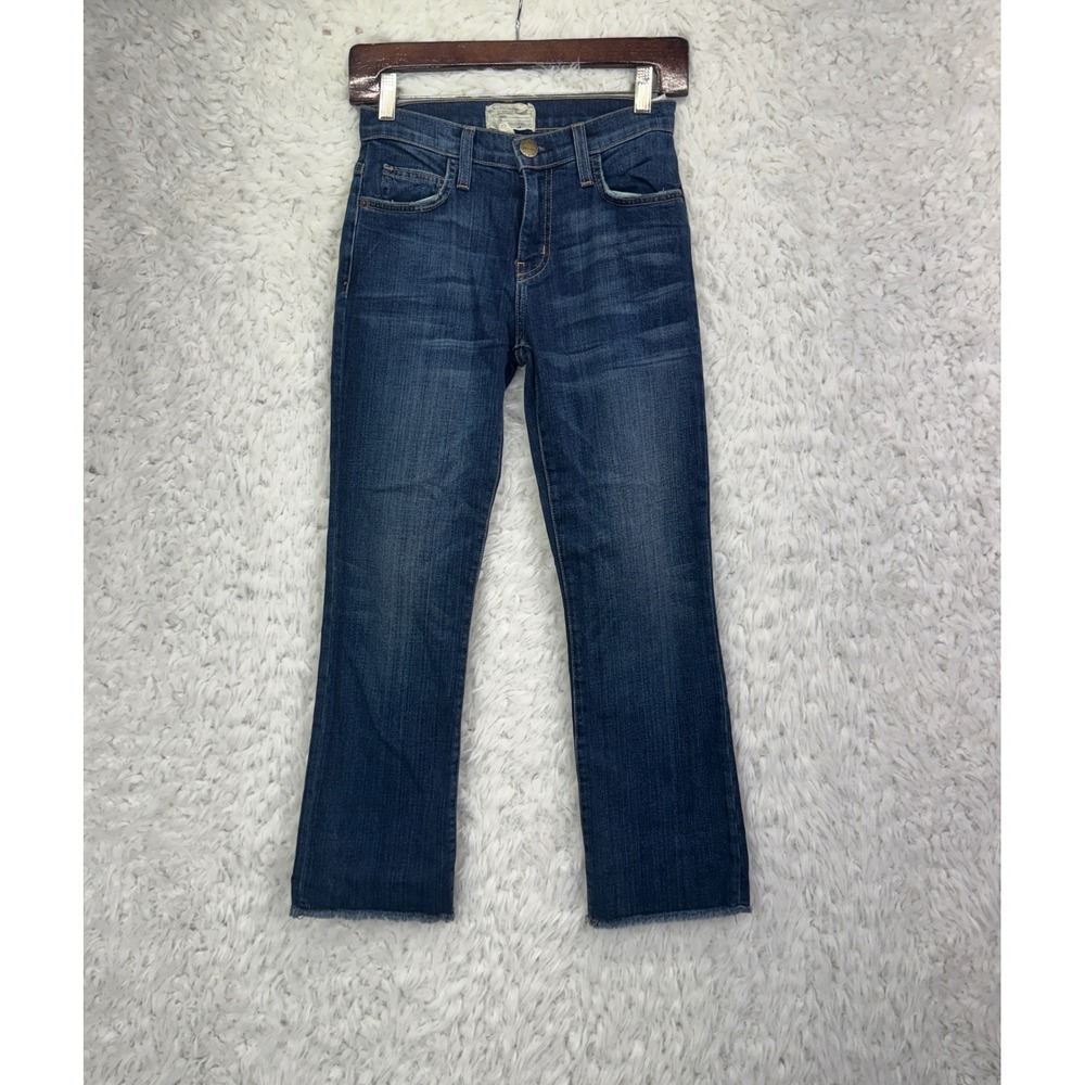 Current Elliott The Kick Jean Size 23 Blue Cropped Flare Raw Hem Mid Rise Denim
